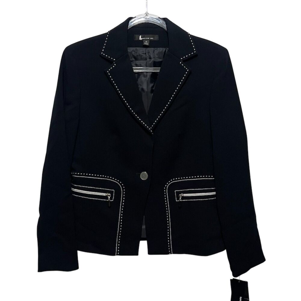 Larry Levine Deep Navy Ink Blazer Size 10 Structured Shoulder Tailored Classic